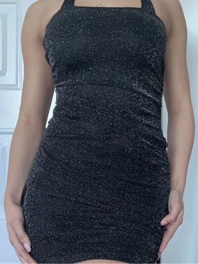 Sparkle Black Halter-Style Bodycon Dress